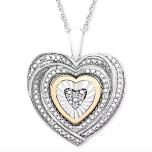 Sterling Sliver 10K Gold Heart Diamond Necklace - NEW